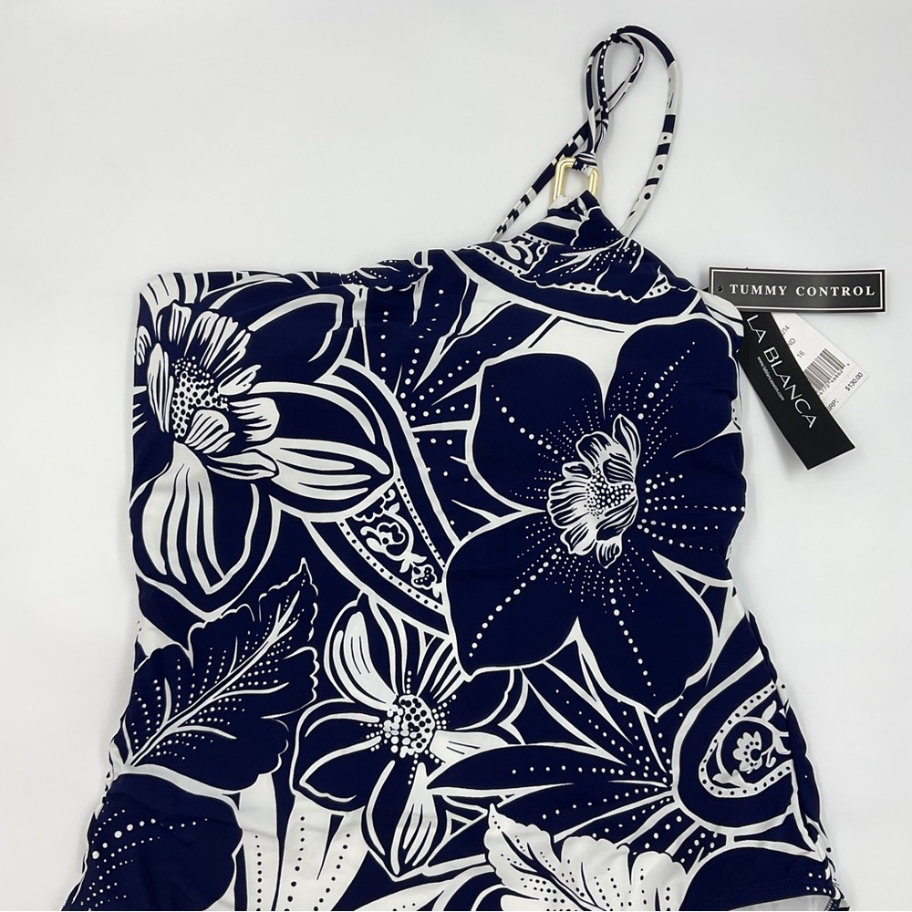 La Blanca NWT At The Playa One Piece One Shoulder Indigo Floral Swimsuit Size 16 - Picture 9 of 16